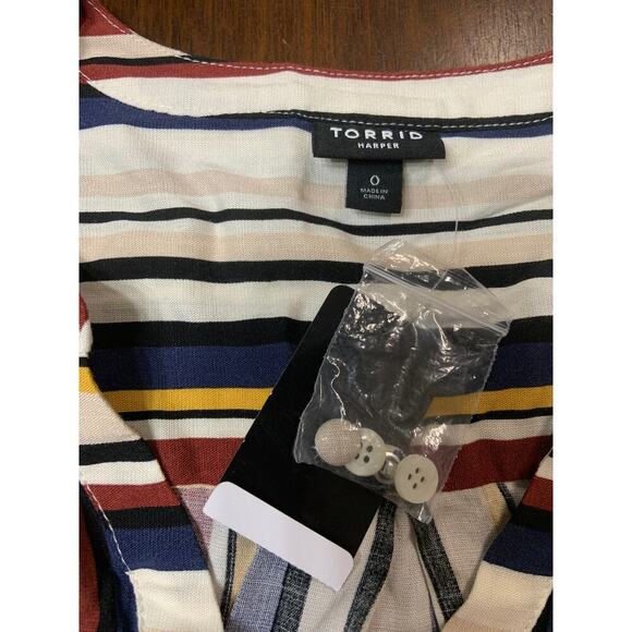 Torrid Harper Rayon 3/4 Sleeve Pullover Top Women 0 / Large Striped Retro Blouse - Picture 2 of 10